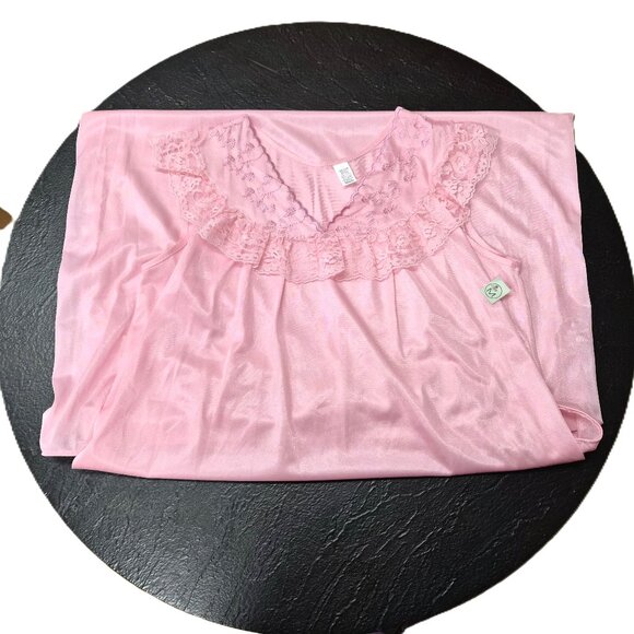 VTG Pink Nylon Full Slip Nightgown M USA Embroidered Front Barbiecore Photo Shoo - Picture 3 of 6